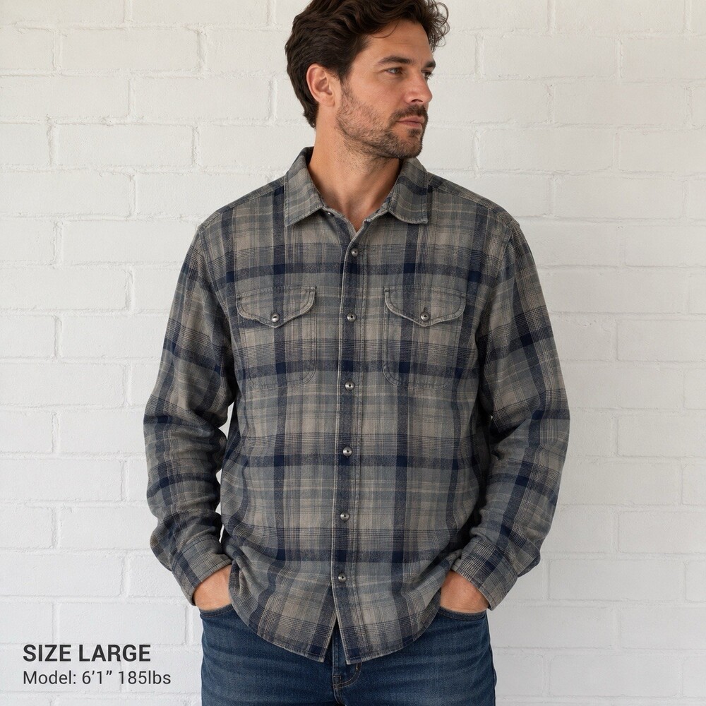 Iron and Resin Flannel Shirt Mens Large Grey Plaid Button Up Long Sleeve Outdoor